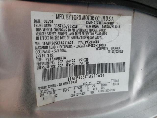 Photo 10 from auction – 2001 FORD TAURUS SEL with VIN 1FAFP56SX1A211624