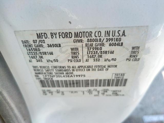 Photo 10 from auction – 2003 FORD F250 SUPER with VIN 1FTNF20L43EA19975