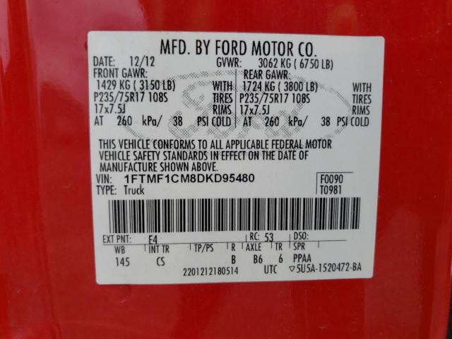 Photo 10 from auction – 2013 FORD F150 with VIN 1FTMF1CM8DKD95480