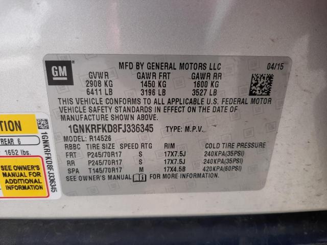 Photo 10 from auction – 2015 CHEVROLET TRAVERSE L with VIN 1GNKRFKD8FJ336345