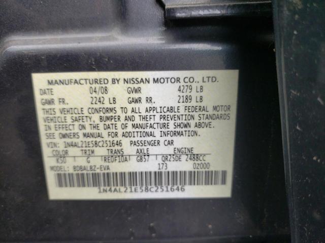 Photo 10 from auction – 2008 NISSAN ALTIMA 2.5 with VIN 1N4AL21E58C251646