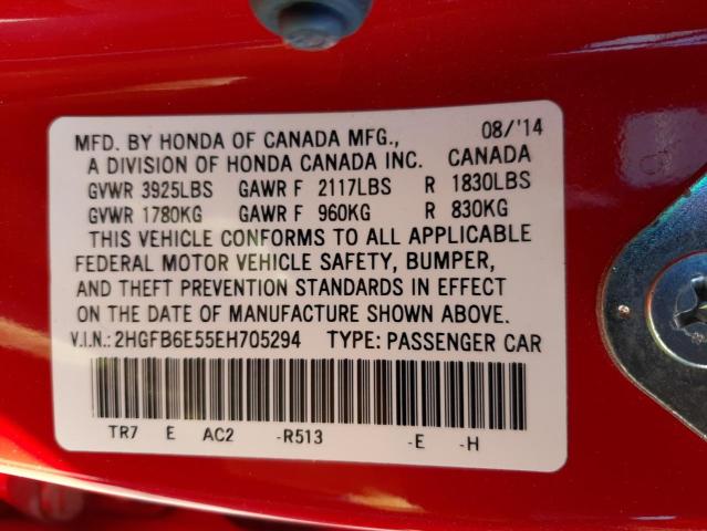 Photo 10 from auction – 2014 HONDA CIVIC SI with VIN 2HGFB6E55EH705294