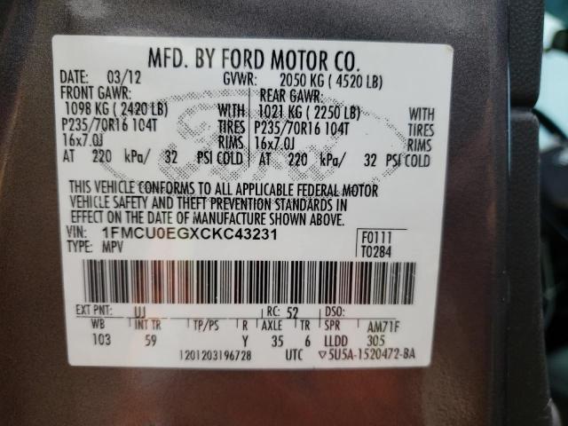 Photo 10 from auction – 2012 FORD ESCAPE LIM with VIN 1FMCU0EGXCKC43231