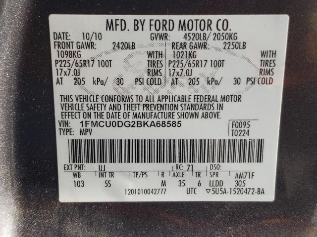 Photo 10 from auction – 2011 FORD ESCAPE XLT with VIN 1FMCU0DG2BKA68585