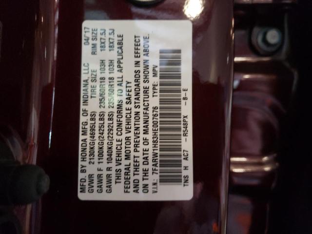 Photo 10 from auction – 2017 HONDA CR-V EXL with VIN 7FARW1H83HE007676
