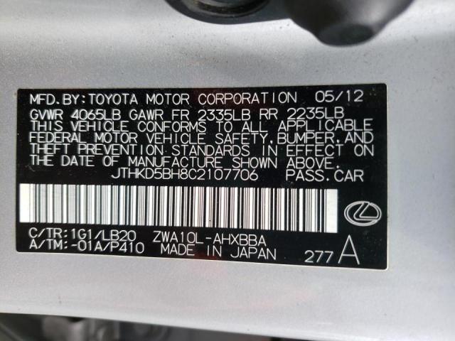 Photo 10 from auction – 2012 LEXUS CT 200 with VIN JTHKD5BH8C2107706