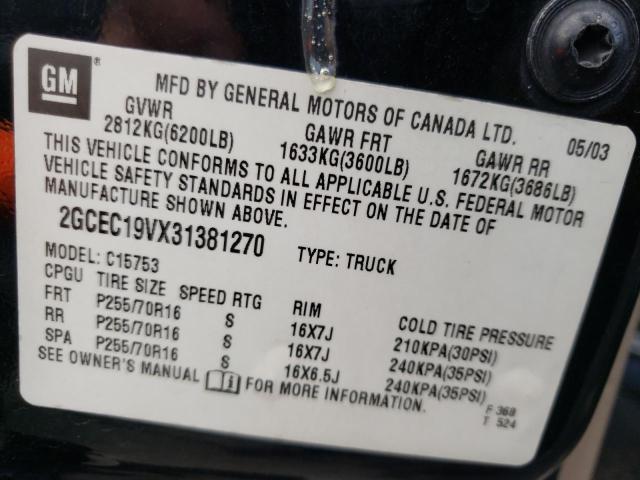 Photo 10 from auction – 2003 CHEVROLET SILVERADO with VIN 2GCEC19VX31381270