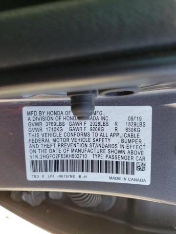 Photo 10 from auction – 2019 HONDA CIVIC LX with VIN 2HGFC2F63KH602710
