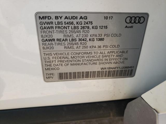 Photo 10 from auction – 2018 AUDI Q5 PREMIUM with VIN WA1BNAFY1J2068451