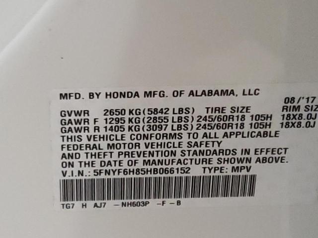 Photo 10 from auction – 2017 HONDA PILOT EXL with VIN 5FNYF6H85HB066152