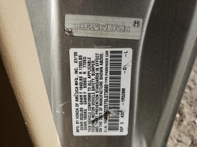 Photo 10 from auction – 2005 HONDA CIVIC LX with VIN 1HGEM22575L073680
