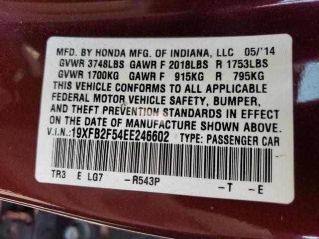 Photo 10 from auction – 2014 HONDA CIVIC LX with VIN 19XFB2F54EE246602