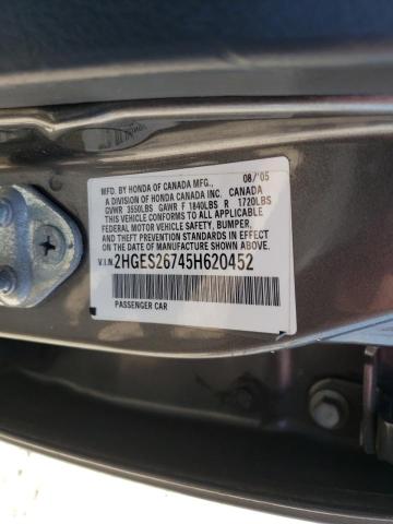 Photo 10 from auction – 2005 HONDA CIVIC EX with VIN 2HGES26745H620452