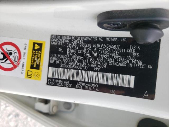 Photo 10 from auction – 2010 TOYOTA HIGHLANDER with VIN 5TDKK3EH5AS007933