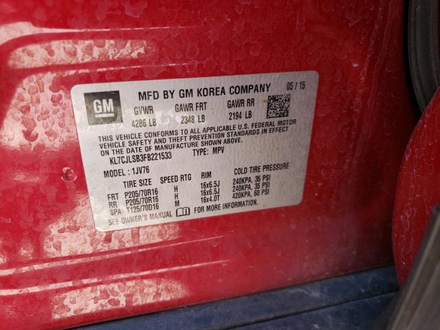 Photo 10 from auction – 2015 CHEVROLET TRAX 1LT with VIN KL7CJLSB3FB221533