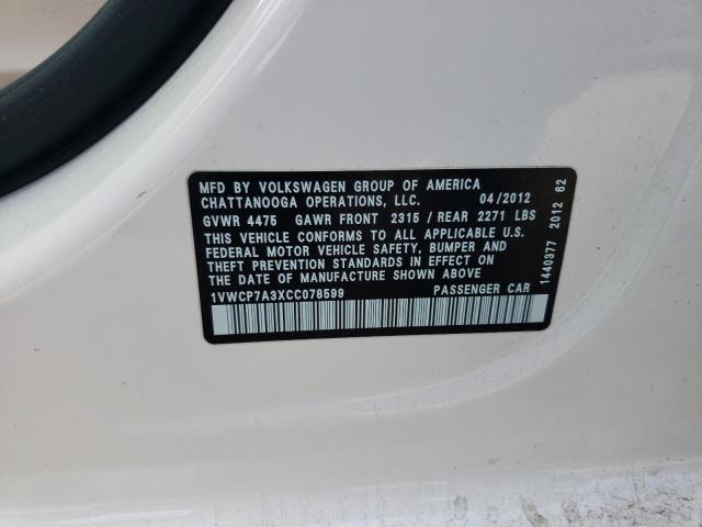 Photo 10 from auction – 2012 VOLKSWAGEN PASSAT SEL with VIN 1VWCP7A3XCC078599