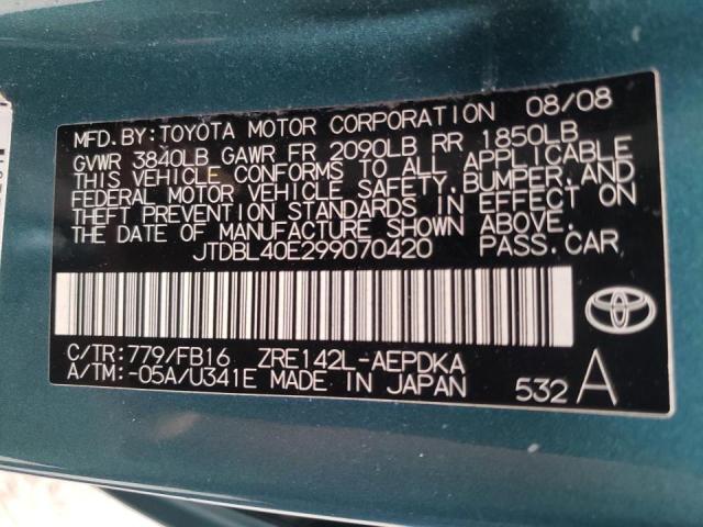 Photo 10 from auction – 2009 TOYOTA COROLLA BA with VIN JTDBL40E299070420
