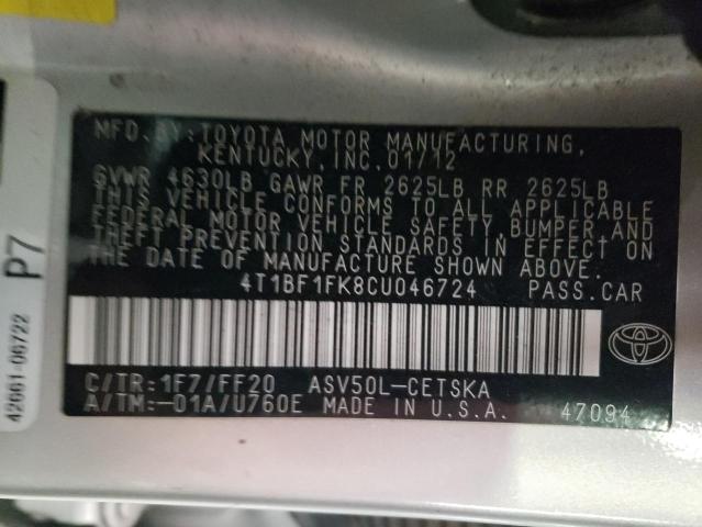 Photo 10 from auction – 2012 TOYOTA CAMRY BASE with VIN 4T1BF1FK8CU046724