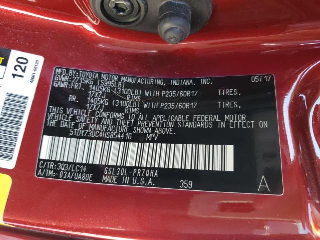 Photo 10 from auction – 2017 TOYOTA SIENNA XLE with VIN 5TDYZ3DC4HS854416
