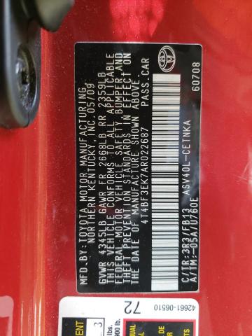 Photo 10 from auction – 2010 TOYOTA CAMRY BASE with VIN 4T4BF3EK7AR022687