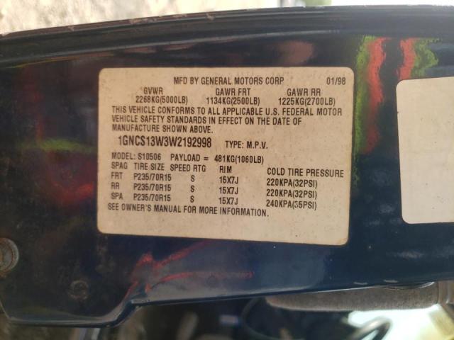 Photo 10 from auction – 1998 CHEVROLET BLAZER with VIN 1GNCS13W3W2192998