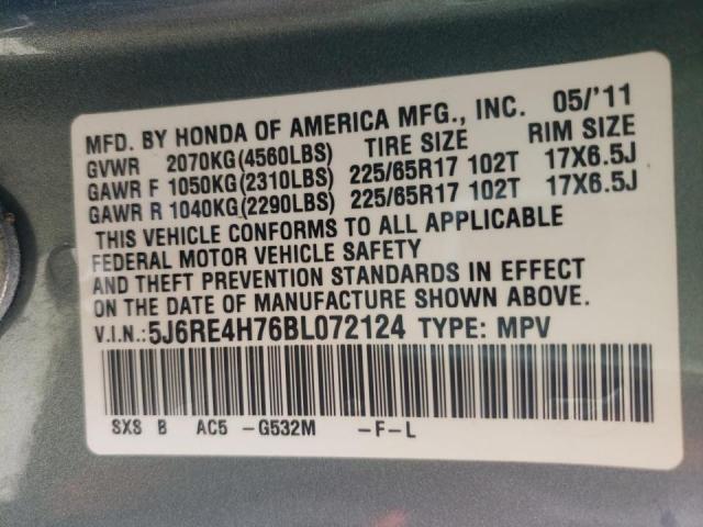 Photo 10 from auction – 2011 HONDA CR-V EXL with VIN 5J6RE4H76BL072124