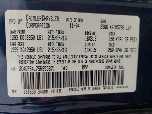 Photo 10 from auction – 2005 CHRYSLER TOWN & COU with VIN 2C4GP54L75R355871