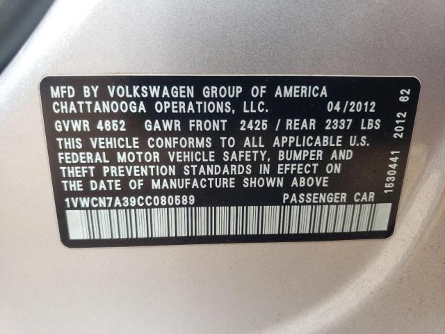 Photo 10 from auction – 2012 VOLKSWAGEN PASSAT SEL with VIN 1VWCN7A39CC080589