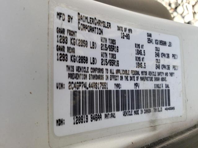 Photo 10 from auction – 2004 CHRYSLER TOWN & COU with VIN 2C4GP74L44R617551
