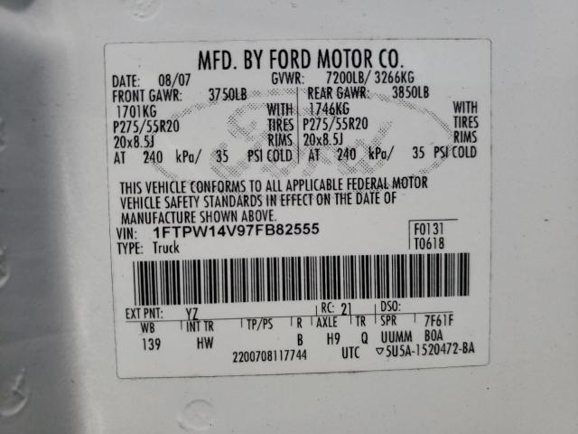 Photo 10 from auction – 2007 FORD F150 SUPER with VIN 1FTPW14V97FB82555