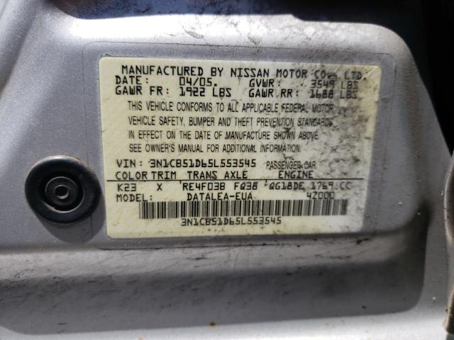 Photo 10 from auction – 2005 NISSAN SENTRA 1.8 with VIN 3N1CB51D65L553545