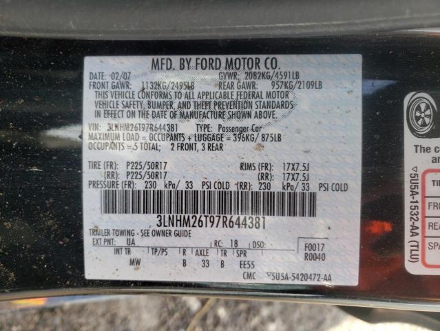 Photo 10 from auction – 2007 LINCOLN MKZ with VIN 3LNHM26T97R644381