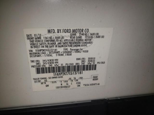 Photo 10 from auction – 2012 FORD TAURUS SHO with VIN 1FAHP2KT7CG137181