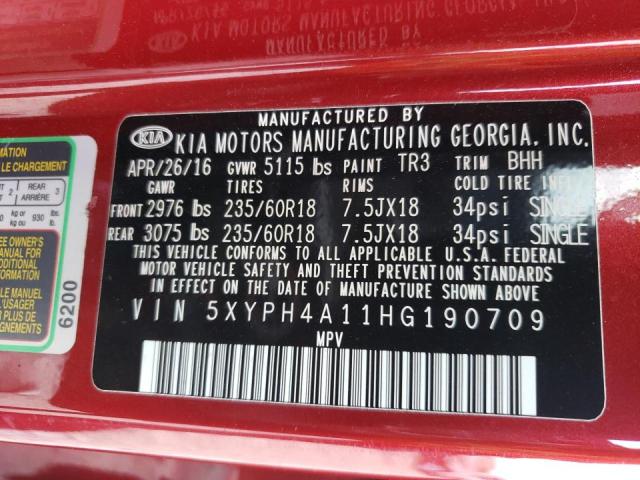 Photo 10 from auction – 2017 KIA SORENTO EX with VIN 5XYPH4A11HG190709