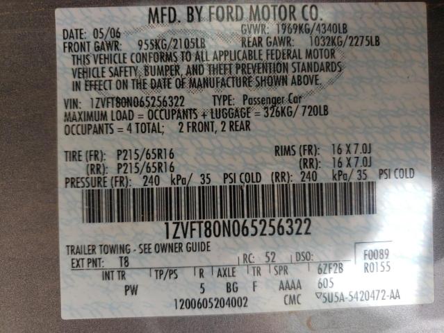 Photo 10 from auction – 2006 FORD MUSTANG with VIN 1ZVFT80N065256322