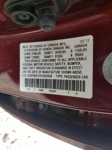Photo 10 from auction – 2014 HONDA CIVIC LX with VIN 2HGFB2F57EH505458