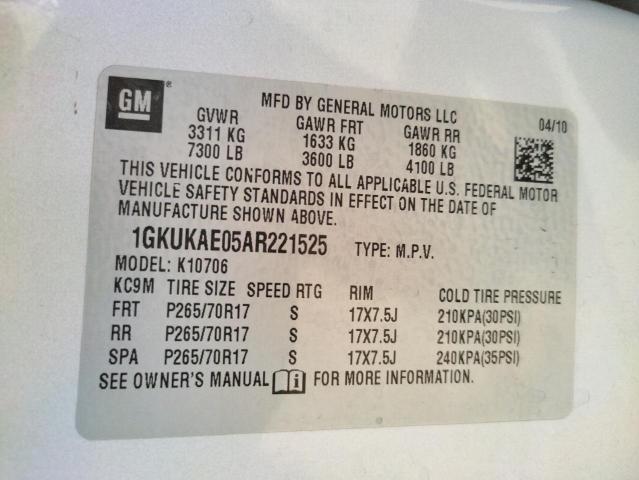 Photo 10 from auction – 2010 GMC YUKON SLE with VIN 1GKUKAE05AR221525