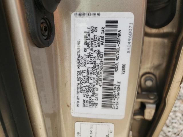Photo 10 from auction – 2002 TOYOTA CAMRY LE with VIN 4T1BE30K52U594637