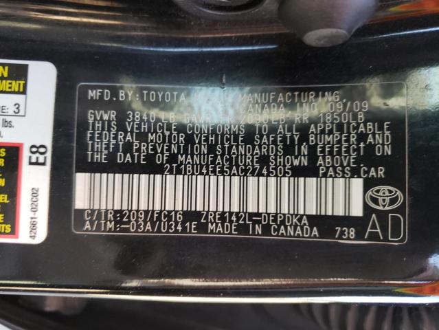 Photo 10 from auction – 2010 TOYOTA COROLLA BA with VIN 2T1BU4EE5AC274505