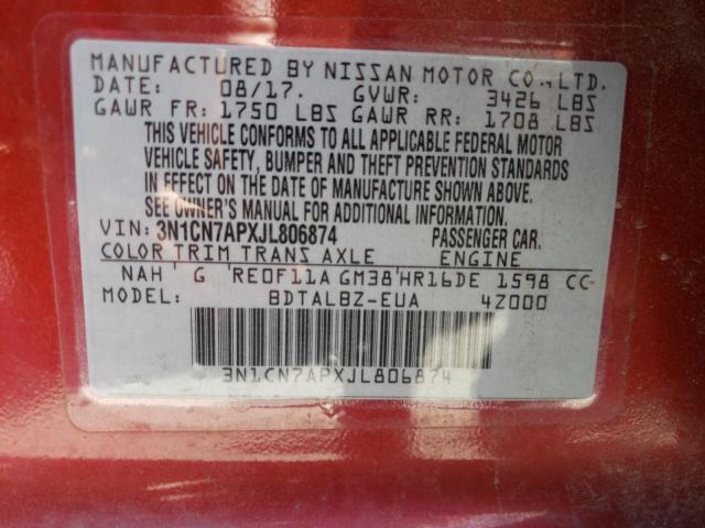Photo 10 from auction – 2018 NISSAN VERSA S with VIN 3N1CN7APXJL806874