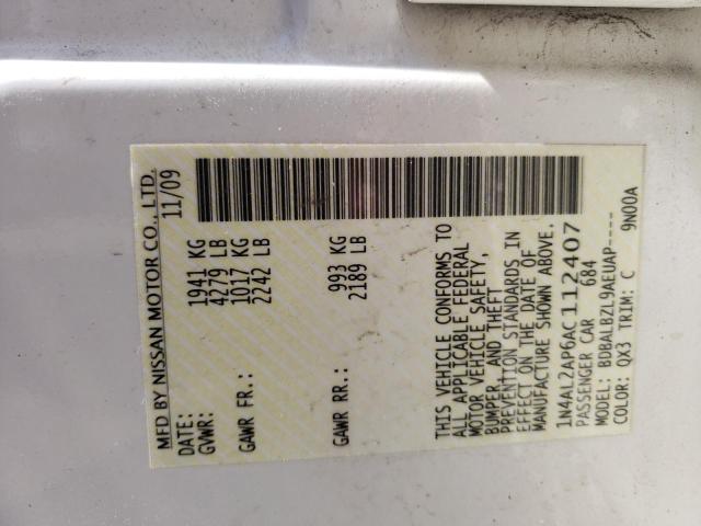 Photo 10 from auction – 2010 NISSAN ALTIMA BAS with VIN 1N4AL2AP6AC112407