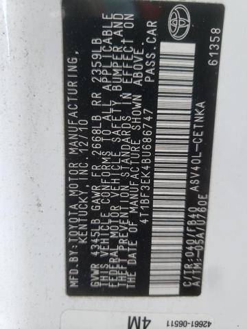 Photo 10 from auction – 2011 TOYOTA CAMRY BASE with VIN 4T1BF3EK4BU686747