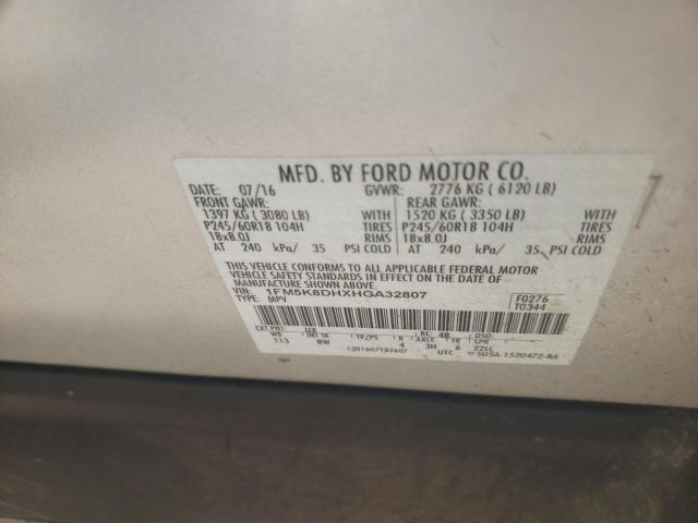 Photo 10 from auction – 2017 FORD EXPLORER X with VIN 1FM5K8DHXHGA32807