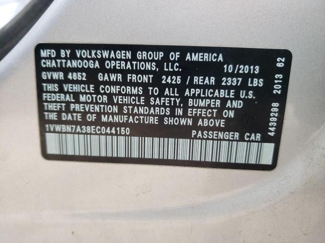 Photo 10 from auction – 2014 VOLKSWAGEN PASSAT SE with VIN 1VWBN7A38EC044150