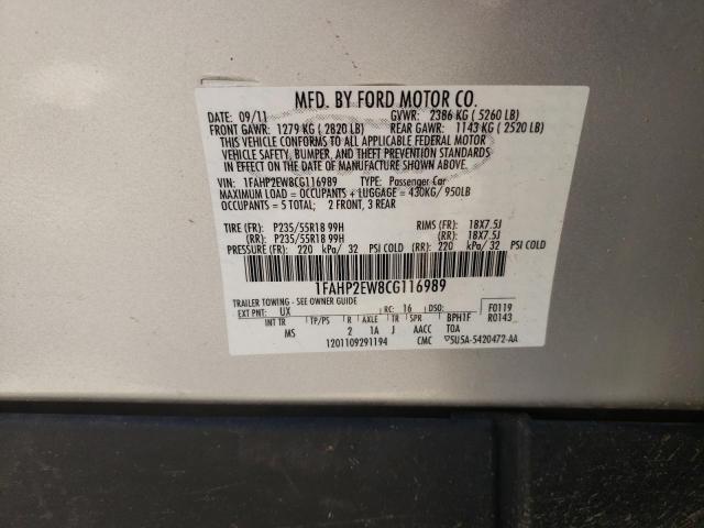 Photo 10 from auction – 2012 FORD TAURUS SEL with VIN 1FAHP2EW8CG116989