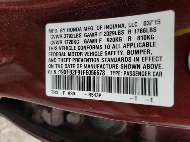 Photo 10 from auction – 2015 HONDA CIVIC EXL with VIN 19XFB2F91FE056678