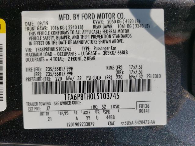 Photo 10 from auction – 2020 FORD MUSTANG with VIN 1FA6P8TH0L5103745