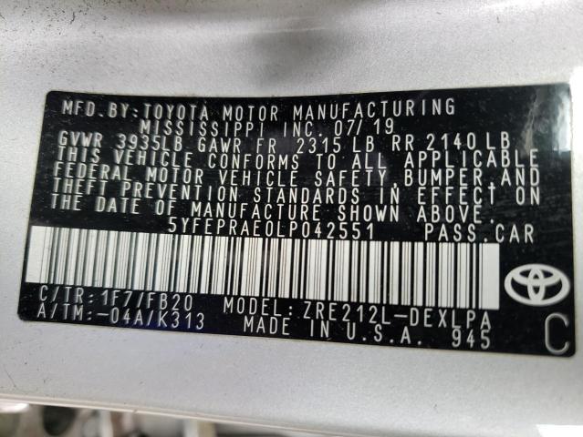 Photo 10 from auction – 2020 TOYOTA COROLLA LE with VIN 5YFEPRAE0LP042551