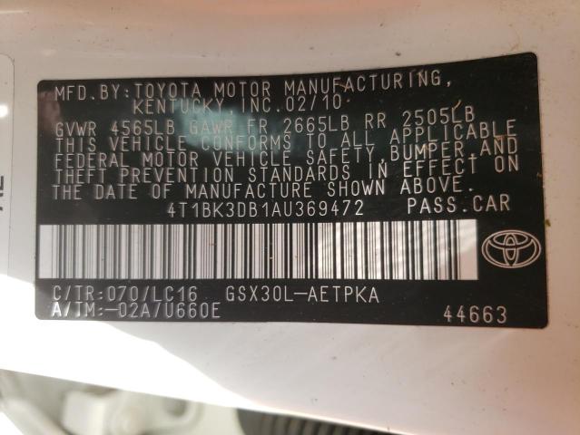 Photo 10 from auction – 2010 TOYOTA AVALON with VIN 4T1BK3DB1AU369472