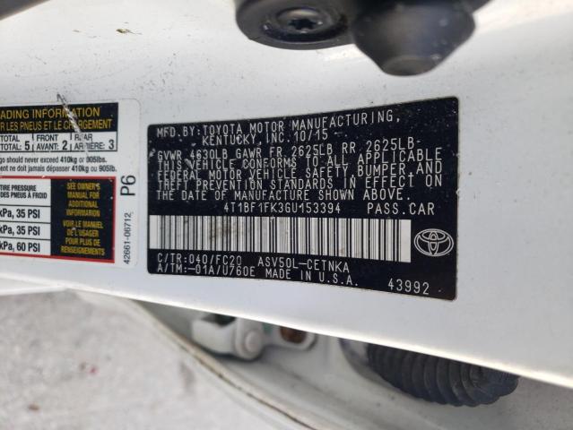 Photo 10 from auction – 2016 TOYOTA CAMRY LE with VIN 4T1BF1FK3GU153394